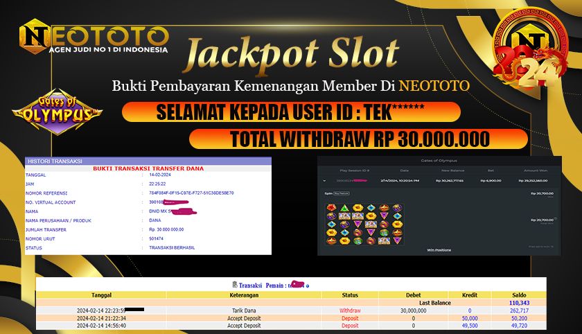 JACKPOT GATES OF OLYMPUS BERSAMA NEOTOTO – 30 JUTA LUNAS