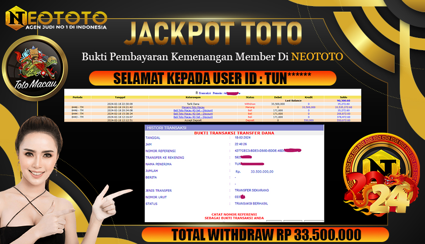 JACKPOT TOTO TOGEL TOTOMACAU BERSAMA NEOTOTO – 33.500.000 LUNAS