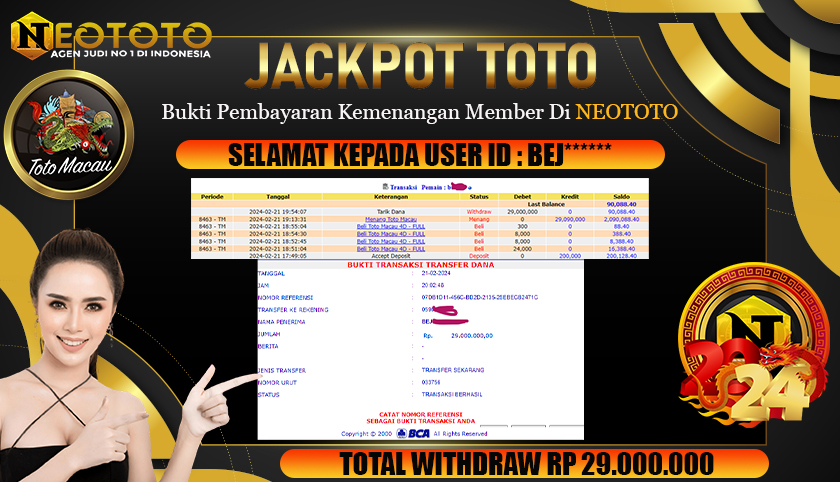 JACKPOT TOGEL TOTOMACAU BERSAMA NEOTOTO – 29 JUTA LUNAS