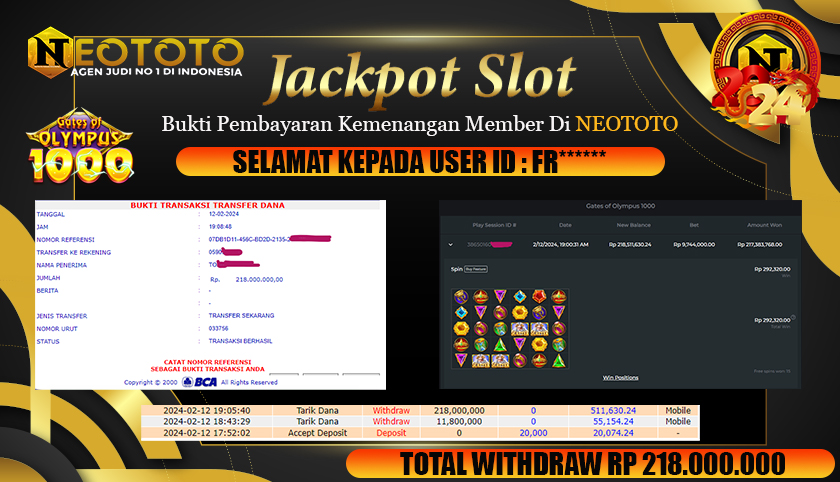 JACKPOT GATES OF OLYMPUS 1000 BERSAMA NEOTOTO – 218 JUTA LUNAS