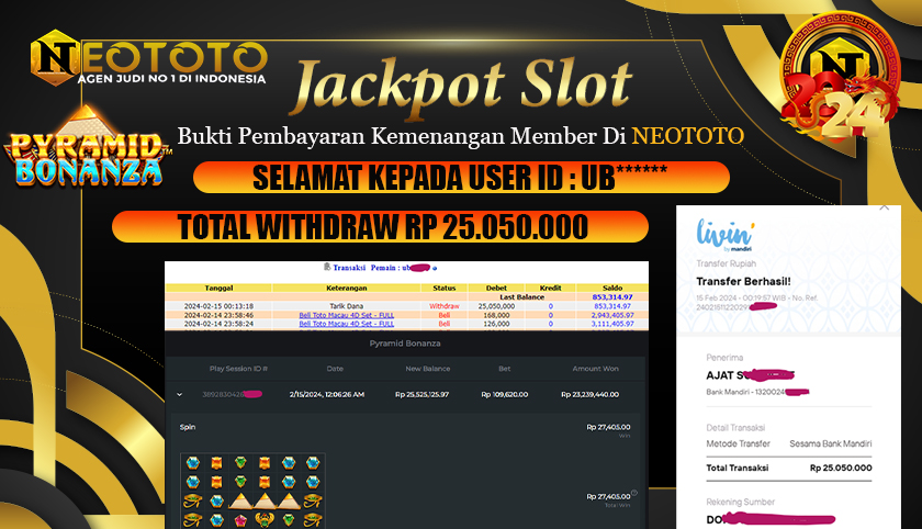 JACKPOT PYRAMID BONANZA BERSAMA NEOTOTO – 25 JUTA LUNAS