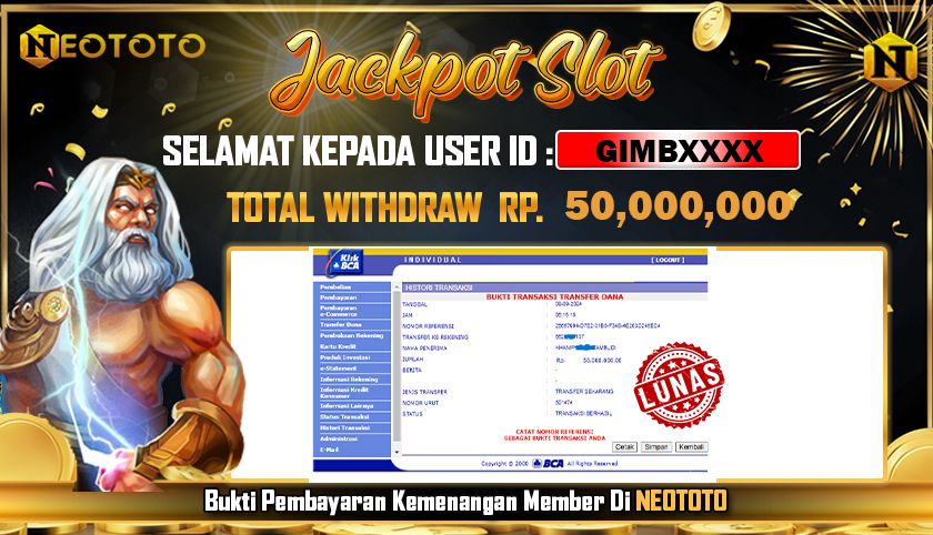 JACKPOT SLOT DARI MEMBER SETIA NEOTOTO HARI INI 08/09/2024 💸💸