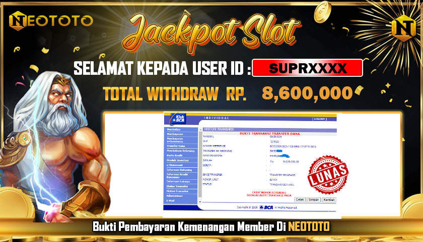 JACKPOT SLOT DARI MEMBER SETIA NEOTOTO HARI INI 09/09/2024 💸💸