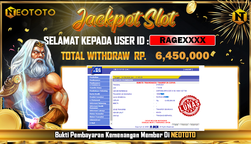 JACKPOT SLOT DARI MEMBER SETIA NEOTOTO HARI INI 24/09/2024 💸💸