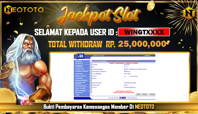 JACKPOT SLOT DARI MEMBER SETIA NEOTOTO HARI INI 06/09/2024 💸💸