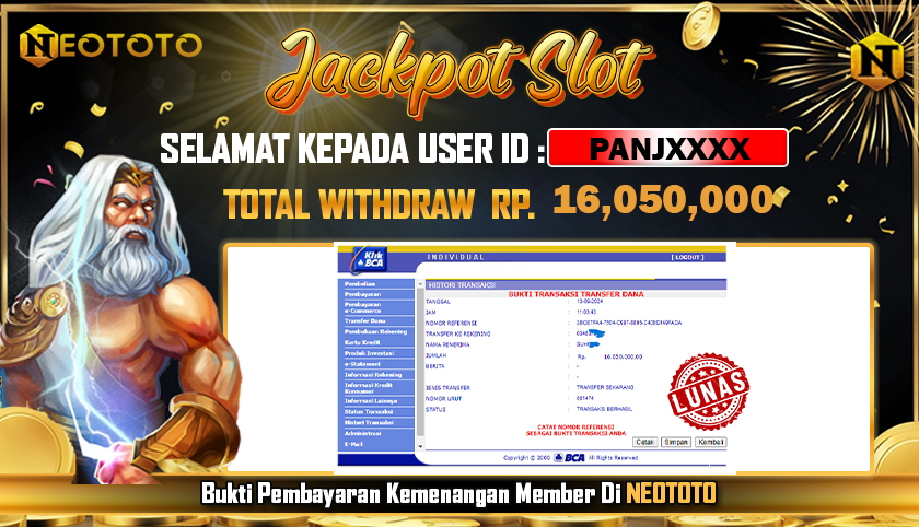 JACKPOT SLOT DARI MEMBER SETIA NEOTOTO HARI INI 13/09/2024 💸💸