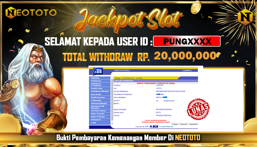 JACKPOT SLOT DARI MEMBER SETIA NEOTOTO HARI INI 14/09/2024 💸💸