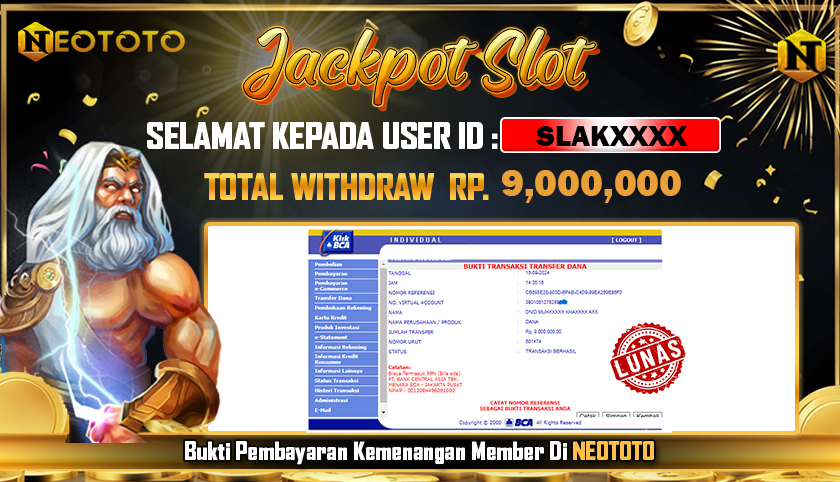 JACKPOT SLOT DARI MEMBER SETIA NEOTOTO HARI INI 15/09/2024 💸💸