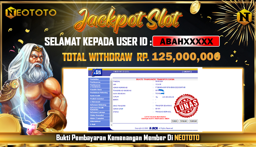 JACKPOT SLOT DARI MEMBER SETIA NEOTOTO HARI INI 08/09/2024 💸💸