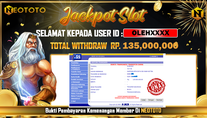 JACKPOT SLOT DARI MEMBER SETIA NEOTOTO HARI INI 24/09/2024 💸💸