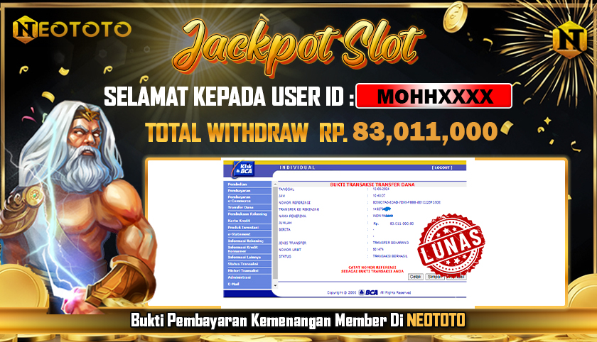 JACKPOT SLOT TERBARU MEMBER SETIA NEOTOTO 12/09/2024