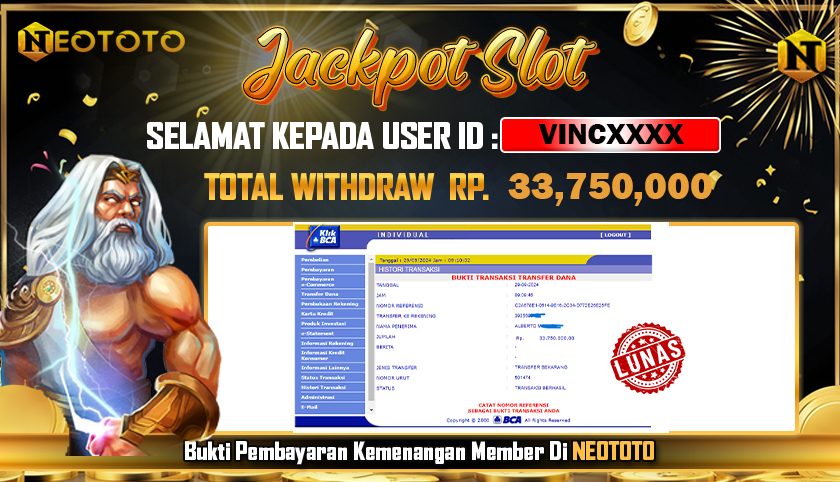 JACKPOT SLOT DARI MEMBER SETIA NEOTOTO HARI INI 29/09/2024 💸💸