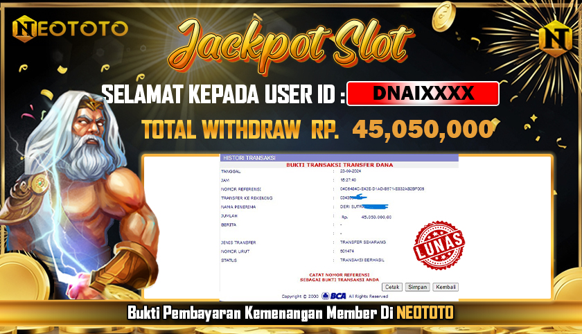 JACKPOT SLOT DARI MEMBER SETIA NEOTOTO HARI INI 23/09/2024 💸💸