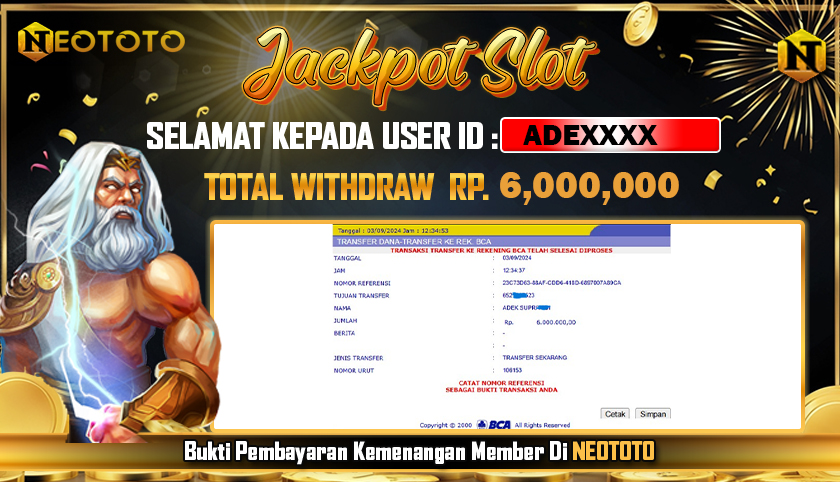 JACKPOT SLOT DARI MEMBER SETIA NEOTOTO HARI INI 03/09/2024 💸💸