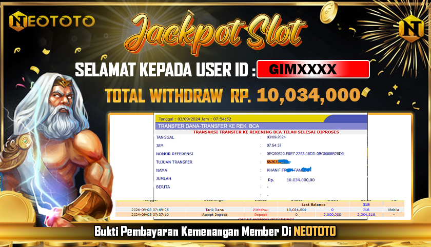 JACKPOT SLOT DARI MEMBER SETIA NEOTOTO HARI INI 03/09/2024 💸💸