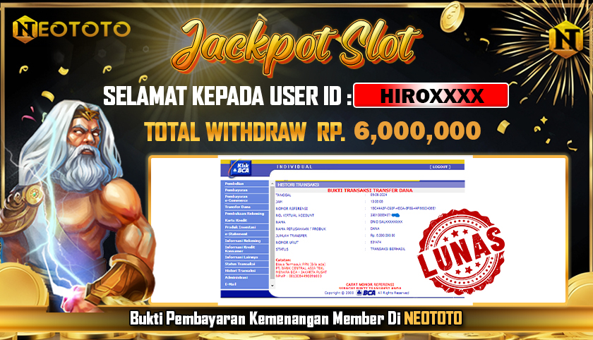 JACKPOT SLOT DARI MEMBER SETIA NEOTOTO HARI INI 06/09/2024 💸💸