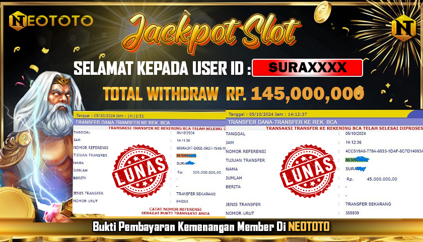 JACKPOT SLOT DARI MEMBER SETIA NEOTOTO HARI INI 05/10/2024 💸💸