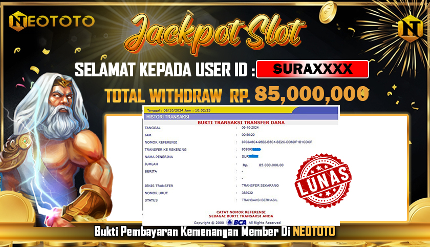 JACKPOT SLOT DARI MEMBER SETIA NEOTOTO HARI INI 06/10/2024 💸💸