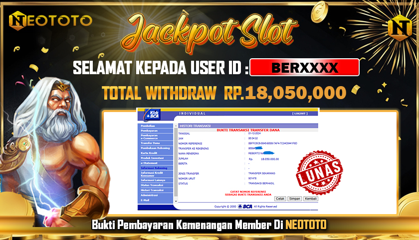 JACKPOT SLOT DARI MEMBER SETIA NEOTOTO HARI INI 01/12/2024 💸💸