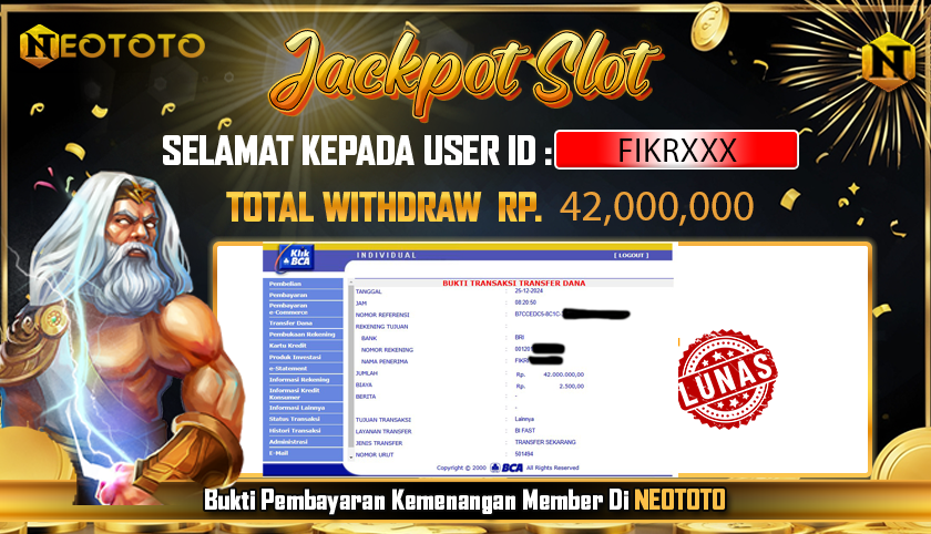 JACKPOT SLOT DARI MEMBER SETIA NEOTOTO HARI INI 25/12/2024 💸💸