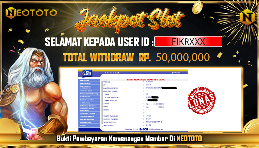 JACKPOT SLOT DARI MEMBER SETIA NEOTOTO HARI INI 25/12/2024 💸💸