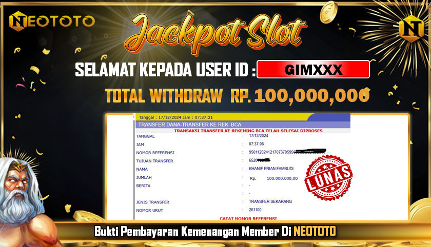 JACKPOT SLOT DARI MEMBER SETIA NEOTOTO HARI INI 17/10/2024 💸💸