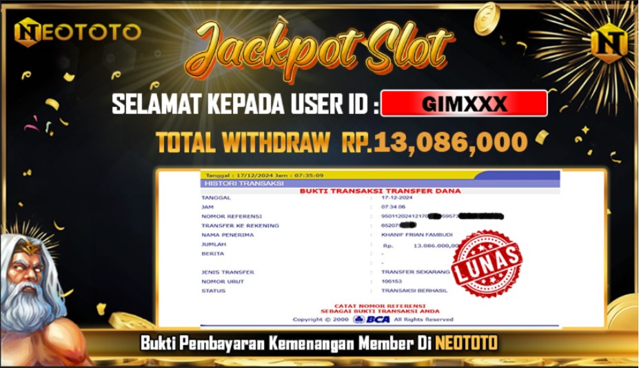 JACKPOT SLOT DARI MEMBER SETIA NEOTOTO HARI INI 17/12/2024 💸💸