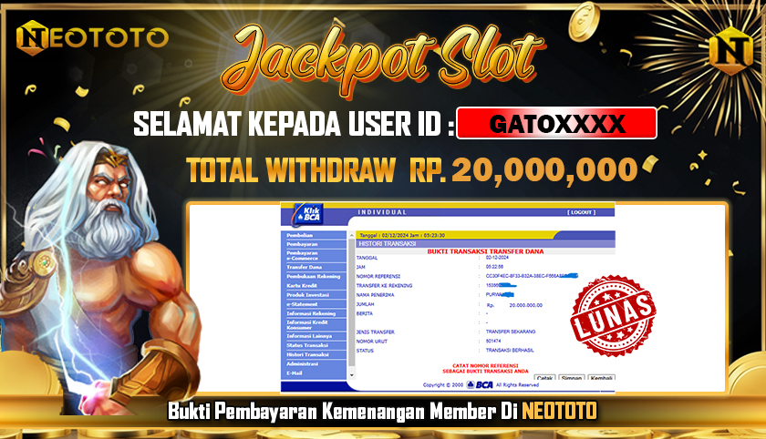 JACKPOT SLOT DARI MEMBER SETIA NEOTOTO HARI INI 02/12/2024 💸💸