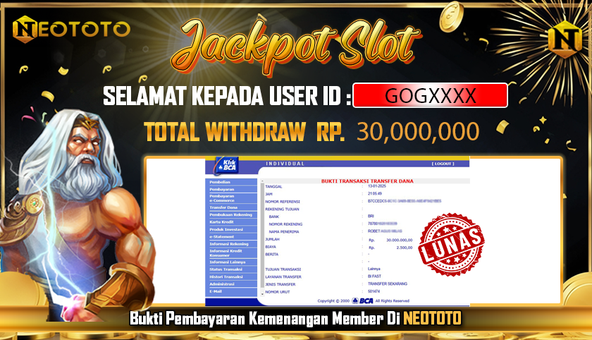 JACKPOT SLOT DARI MEMBER SETIA NEOTOTO HARI INI 13/01/2025 💸💸