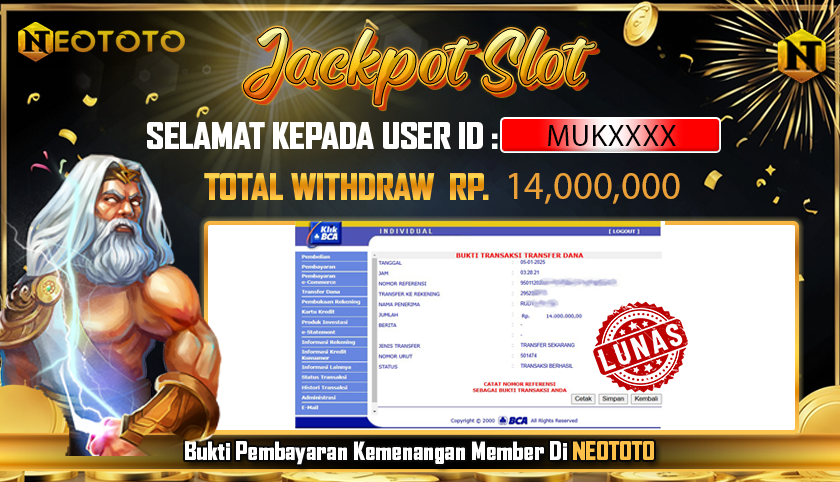 JACKPOT SLOT DARI MEMBER SETIA NEOTOTO HARI INI 05/01/2025 💸💸