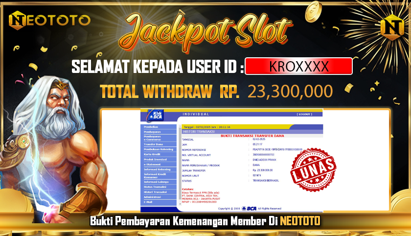 JACKPOT SLOT DARI MEMBER SETIA NEOTOTO HARI INI 02/02/2025 💸💸