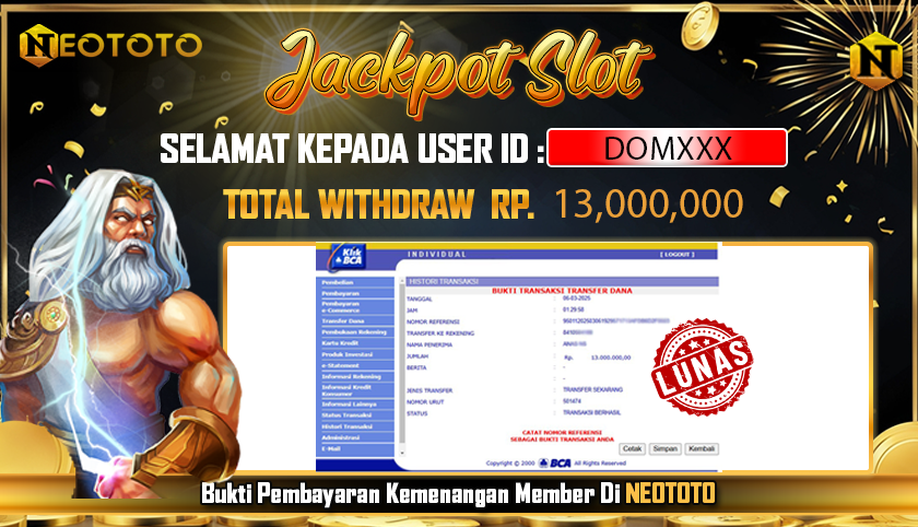 JACKPOT SLOT DARI MEMBER SETIA NEOTOTO HARI INI 07/03/2025 💸💸