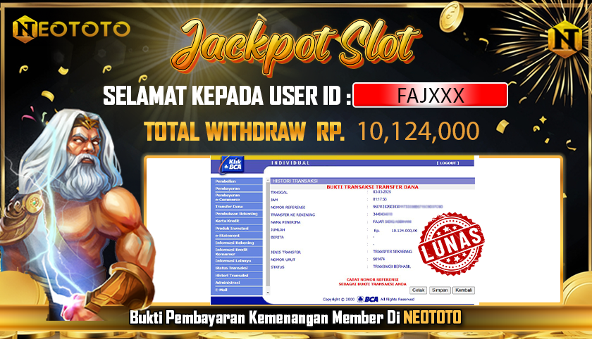 JACKPOT SLOT DARI MEMBER SETIA NEOTOTO HARI INI 03/03/2025 💸💸