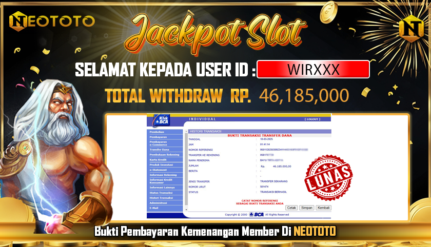 JACKPOT SLOT DARI MEMBER SETIA NEOTOTO HARI INI 10/03/2025 💸💸