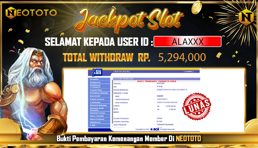 JACKPOT SLOT DARI MEMBER SETIA NEOTOTO HARI INI 03/05/2025 💸💸