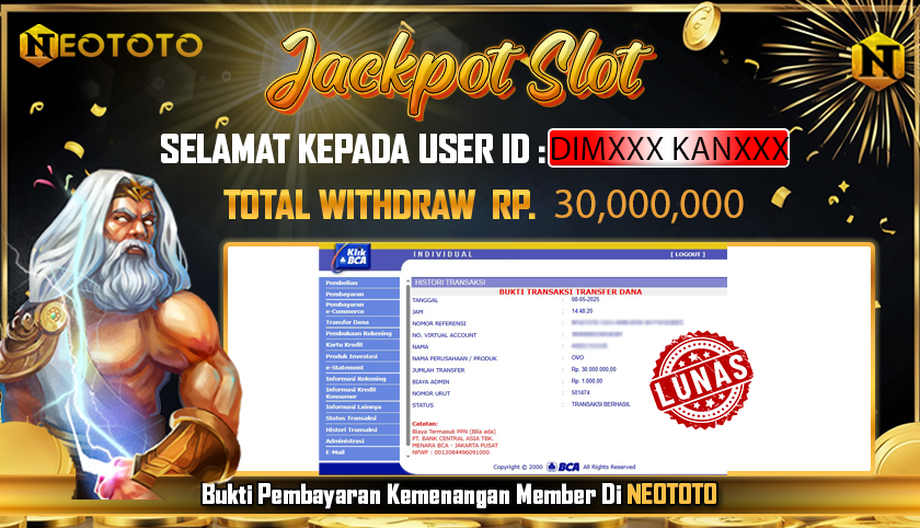 JACKPOT SLOT DARI MEMBER SETIA NEOTOTO HARI INI 08/05/2025 💸💸