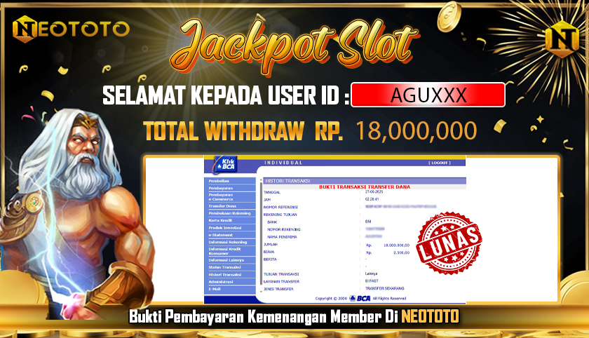 JACKPOT SLOT DARI MEMBER SETIA NEOTOTO HARI INI 27/06/2025 💸💸
