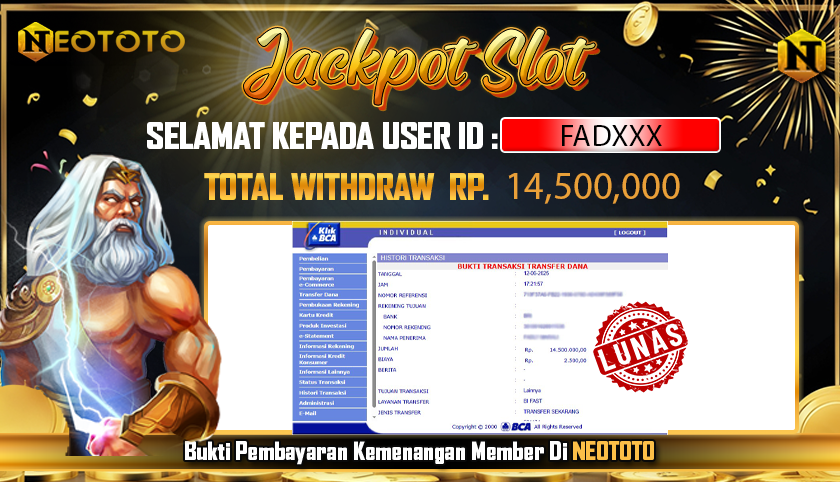 JACKPOT SLOT DARI MEMBER SETIA NEOTOTO HARI INI 12/06/2025 💸💸