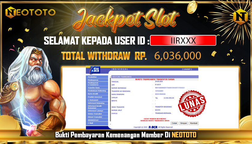 JACKPOT SLOT DARI MEMBER SETIA NEOTOTO HARI INI 26/06/2025 💸💸