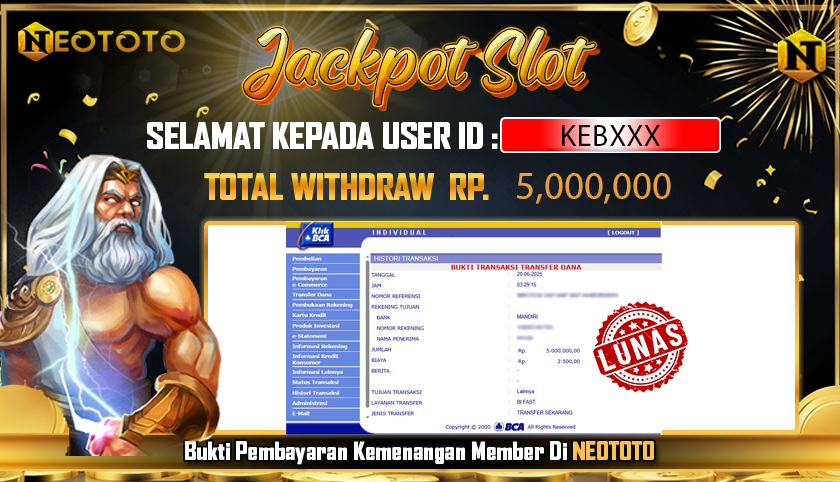 JACKPOT SLOT DARI MEMBER SETIA NEOTOTO HARI INI 20/06/2025 💸💸