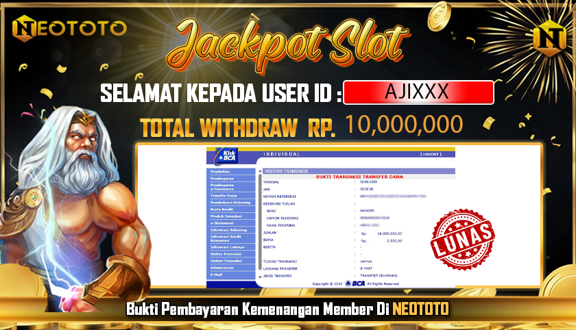JACKPOT SLOT DARI MEMBER SETIA NEOTOTO HARI INI 02/08/2025 💸💸