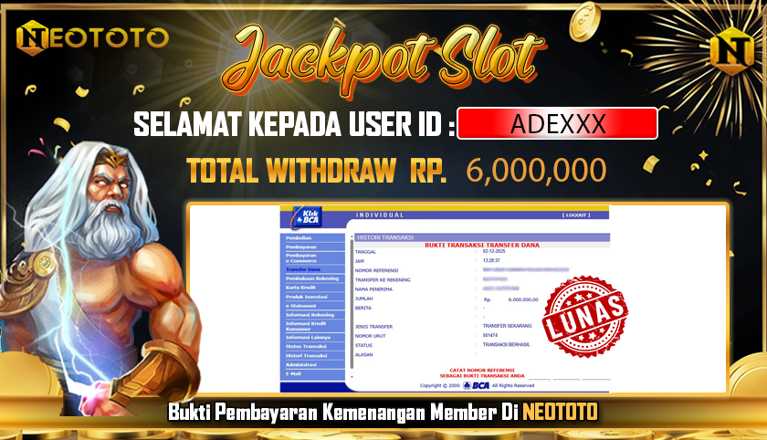 JACKPOT SLOT DARI MEMBER SETIA NEOTOTO HARI INI 02/12/2025 💸💸