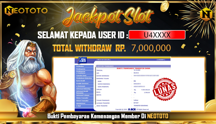 JACKPOT SLOT DARI MEMBER SETIA NEOTOTO HARI INI 10/12/2025 💸💸